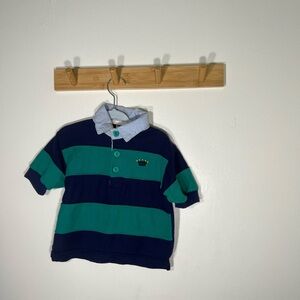 Vintage toddler Striped Polo Shirt - Green and Blue denim detail no flaws